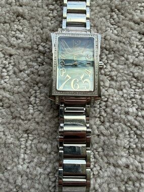 Swiss Legend Silver Stainless Steel Rectangular Watch with Mother-of-Pearl Dial